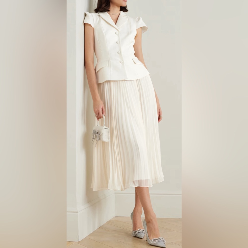Self-Portrait belted cloqué and pleated chiffon midi dress